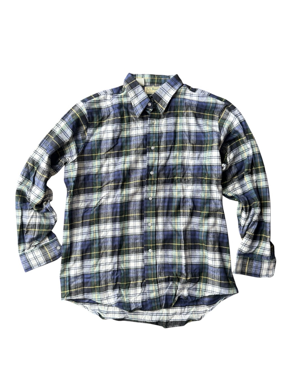 L.L. Bean Plaid Button-Down Shirt - Blue White Green Size L